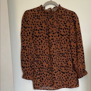 Ruffle Neck Rust Brown Animal-Print Blouse